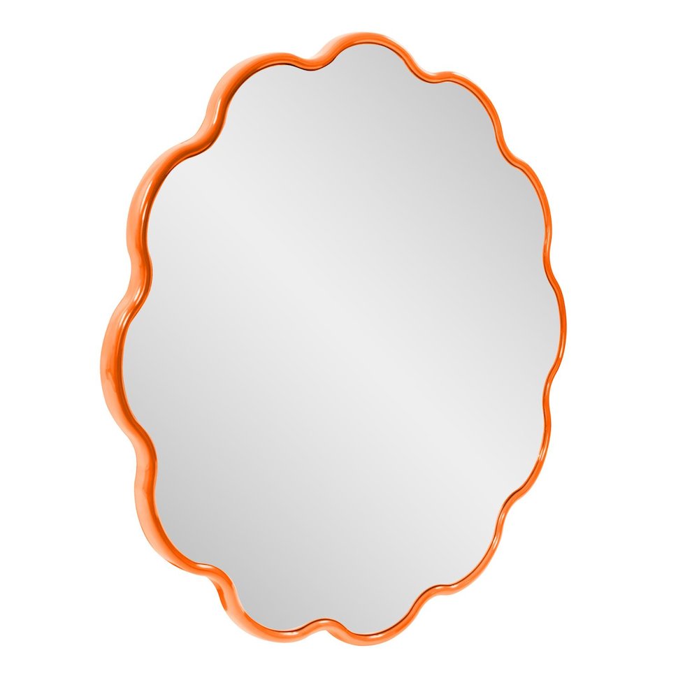 Kushi Round Scalloped Edge Mirror in Glossy Orange. Picture 2
