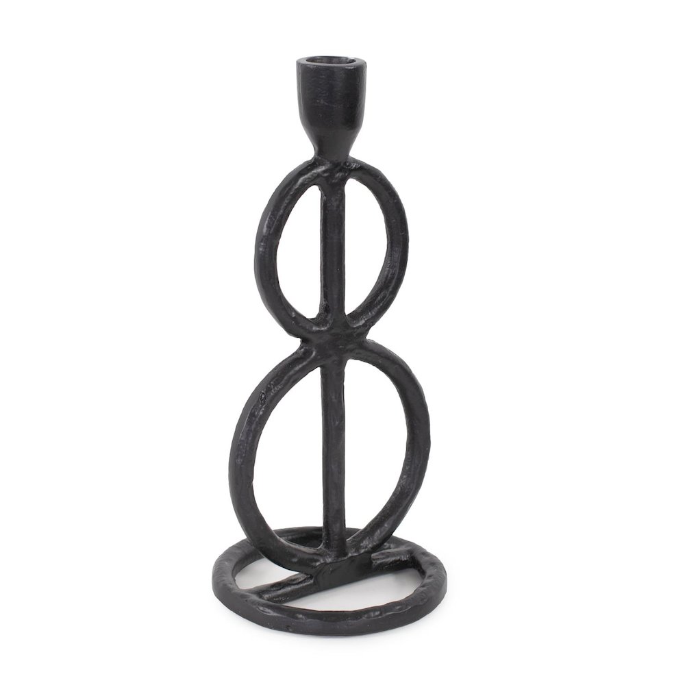 Double Circle Arman Aluminum Candlestick in Black. Picture 3