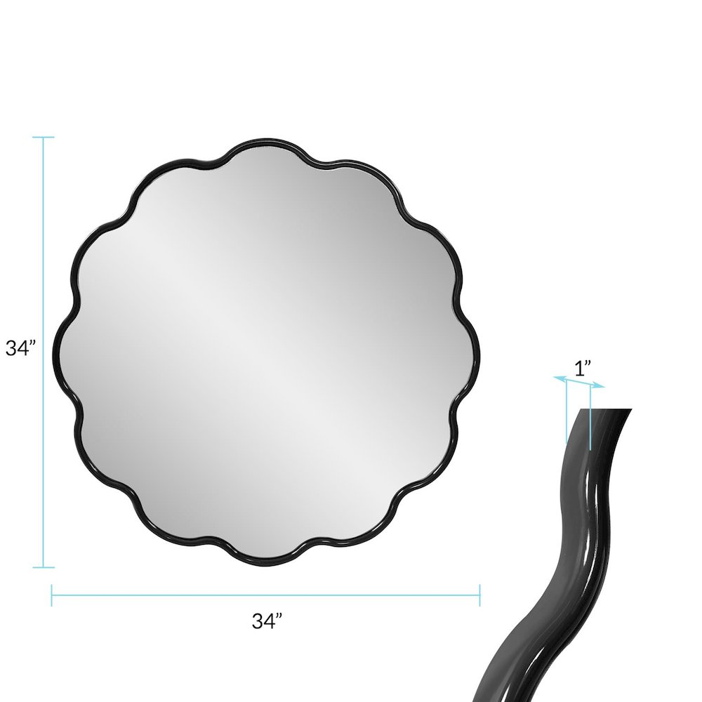 Kushi Round Scalloped Edge Mirror in Glossy Black. Picture 8