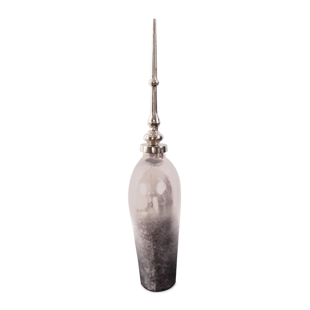 Venetia Ebony Glass Bottle with Aluminium Spired Lid - Tall. Picture 4