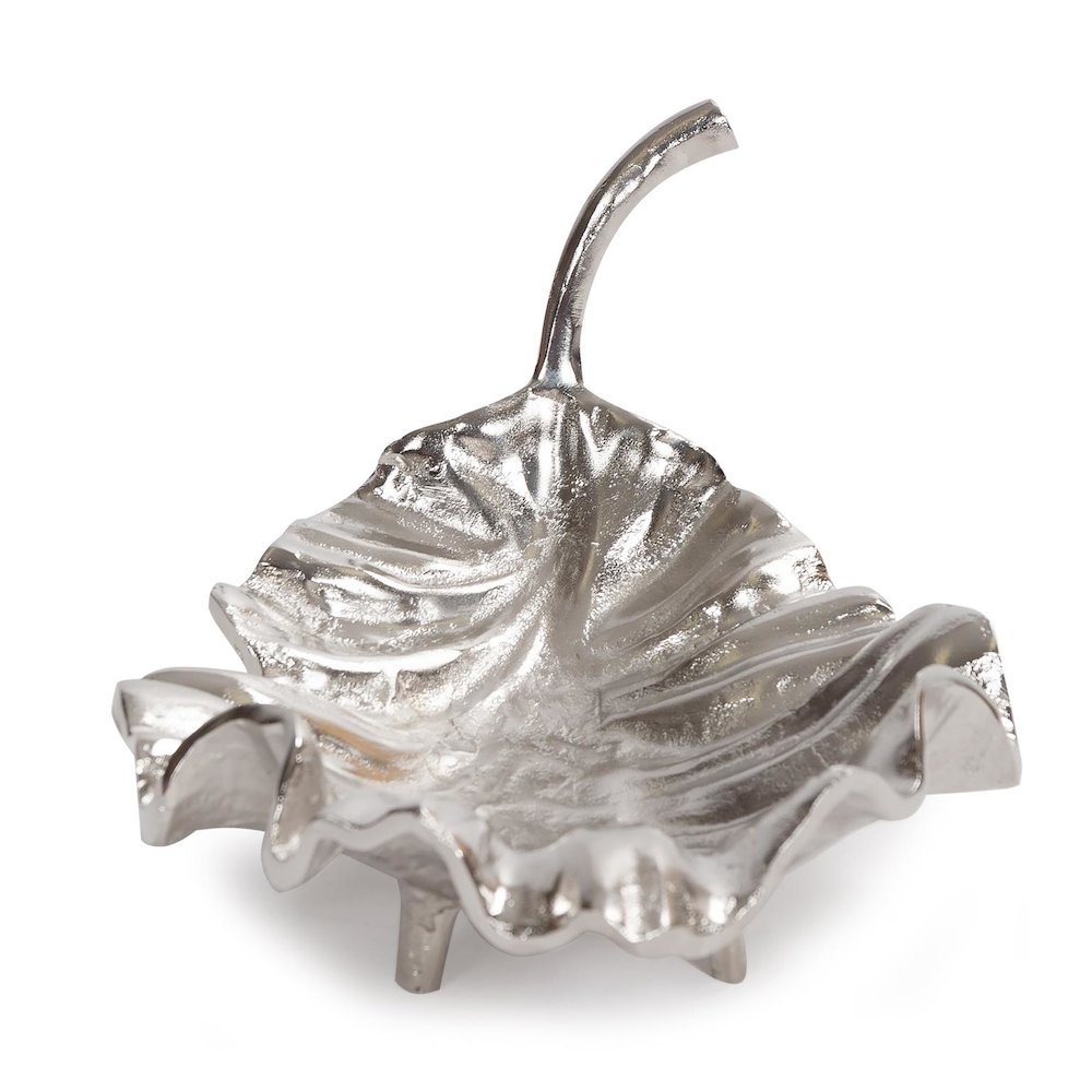 Calathea Leaf Polished Silver Sculpture- Large. Picture 4