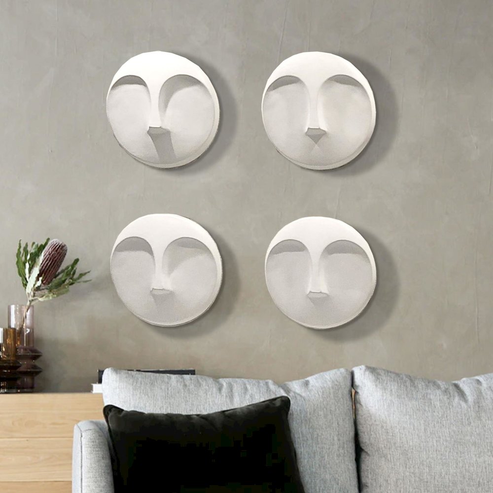 Matte White Round Face Wall Sculpture. Picture 4