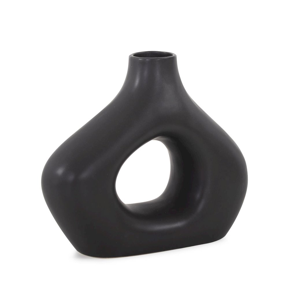 Beltram Black Modern Styled Ceramic Open Vase. Picture 3