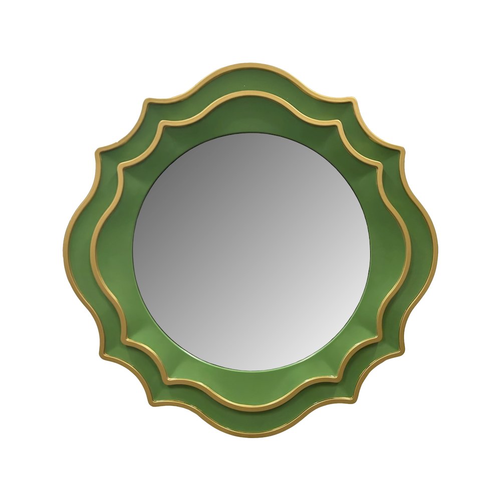 Ethan Round Scalloped Mirror Green. Picture 1