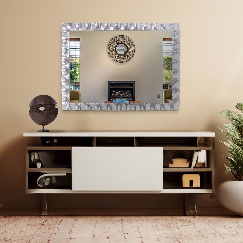 La Bailadora Bright Silver Ruffled Metal Vanity Mirror. Picture 9