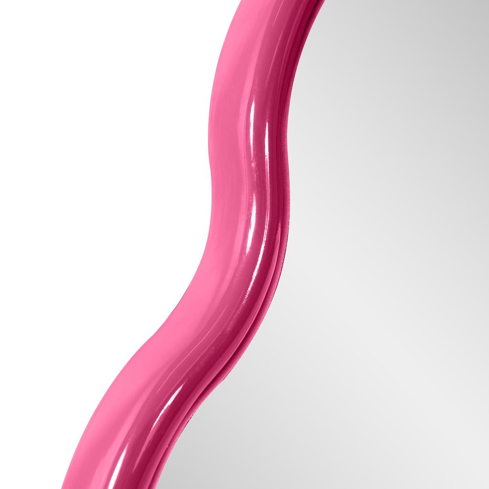 Kushi Round Scalloped Edge Mirror in Glossy Hot Pink. Picture 4