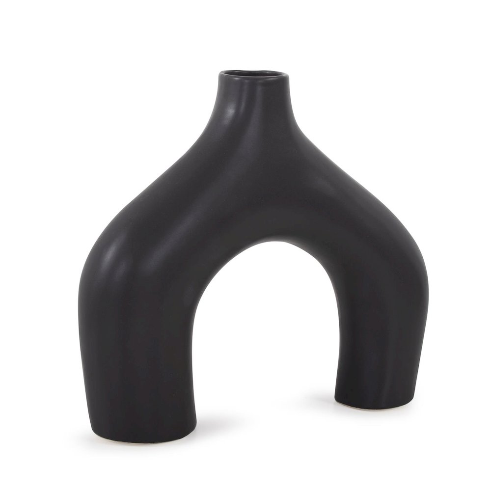 Beltram Black Modern Styled Ceramic Footed Vase. Picture 3