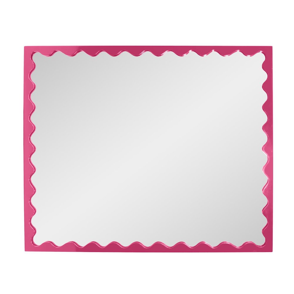 Santosh Rectangular Mirror with Inner Scalloped Edge in Glossy Hot Pink. Picture 6