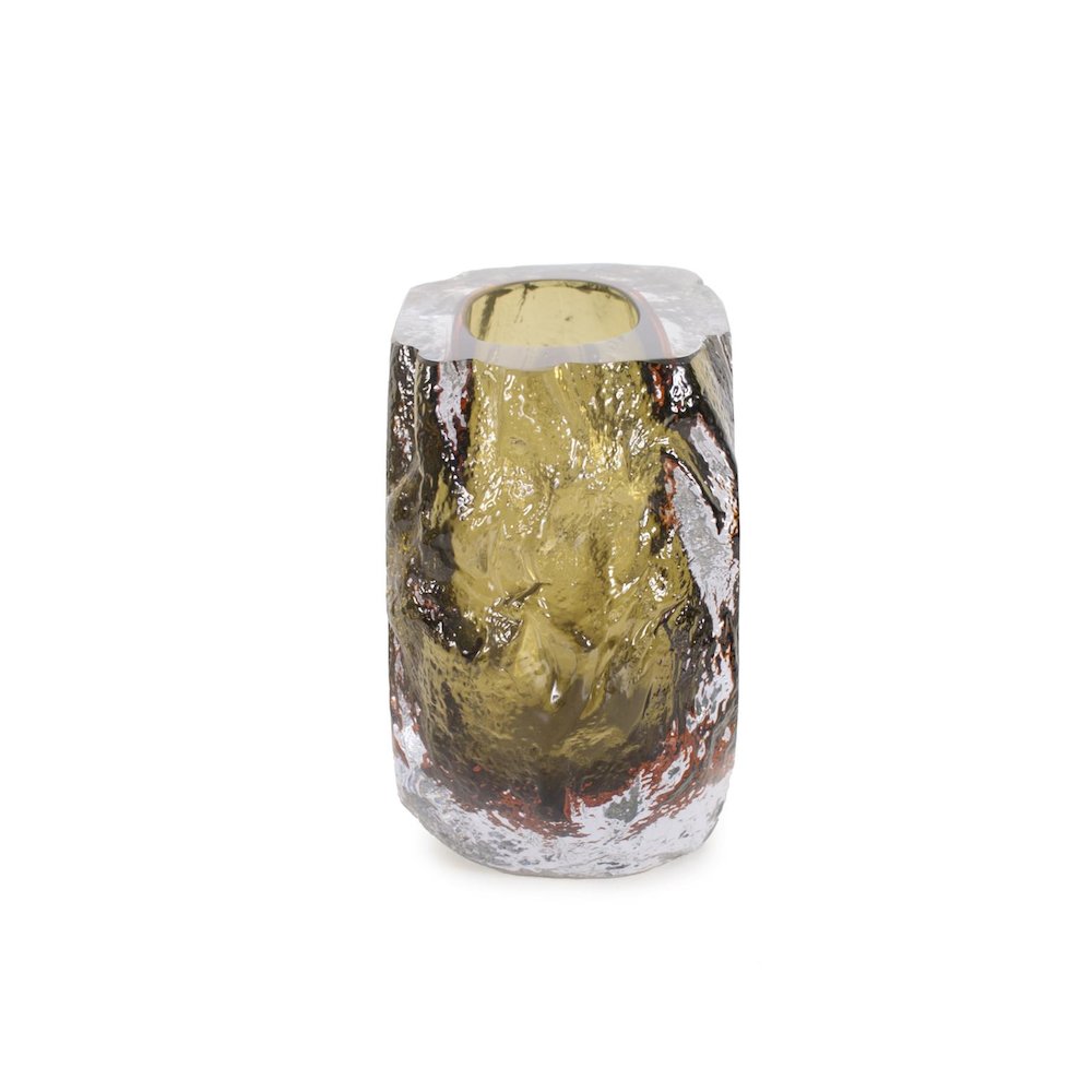 Dusty Olive Crystalized Glass Vase- Short. Picture 5