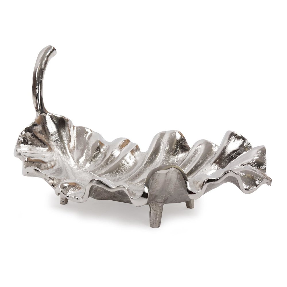 Calathea Leaf Polished Silver Sculpture- Large. Picture 3