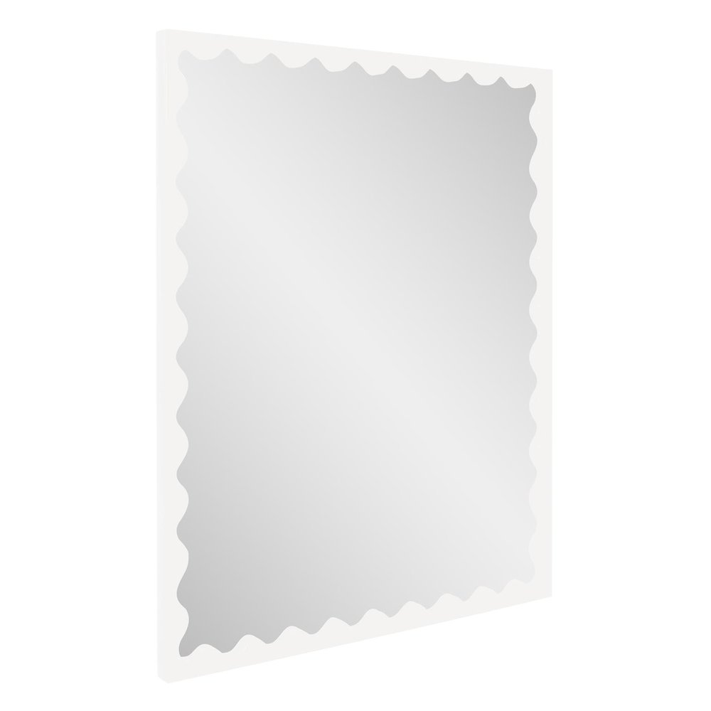 Santosh Rectangular Mirror with Inner Scalloped Edge in Glossy White. Picture 4