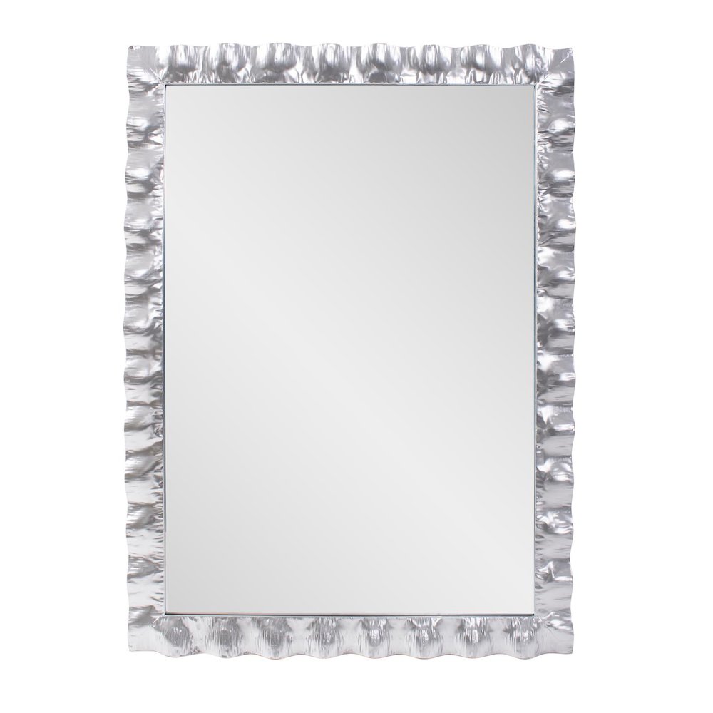 La Bailadora Bright Silver Ruffled Metal Vanity Mirror. Picture 1