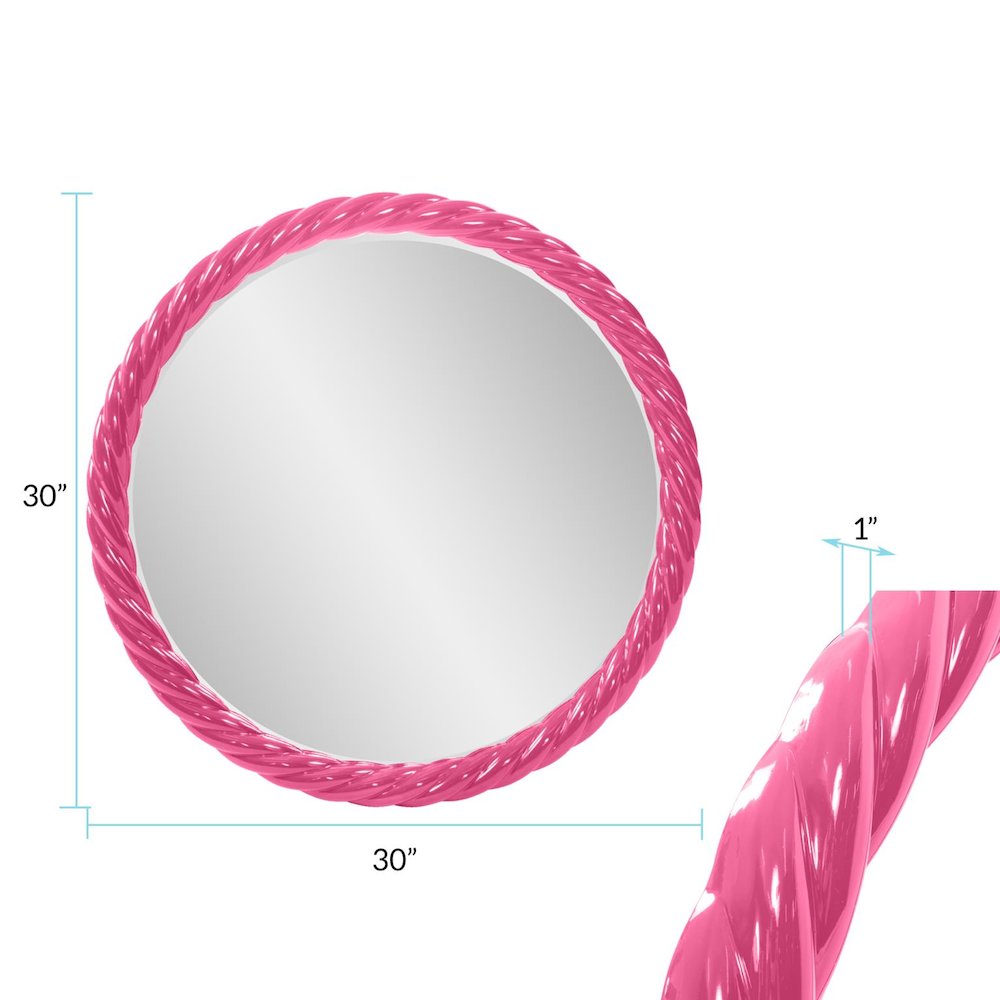 Gita Braided Round Mirror in Glossy Hot Pink. Picture 7