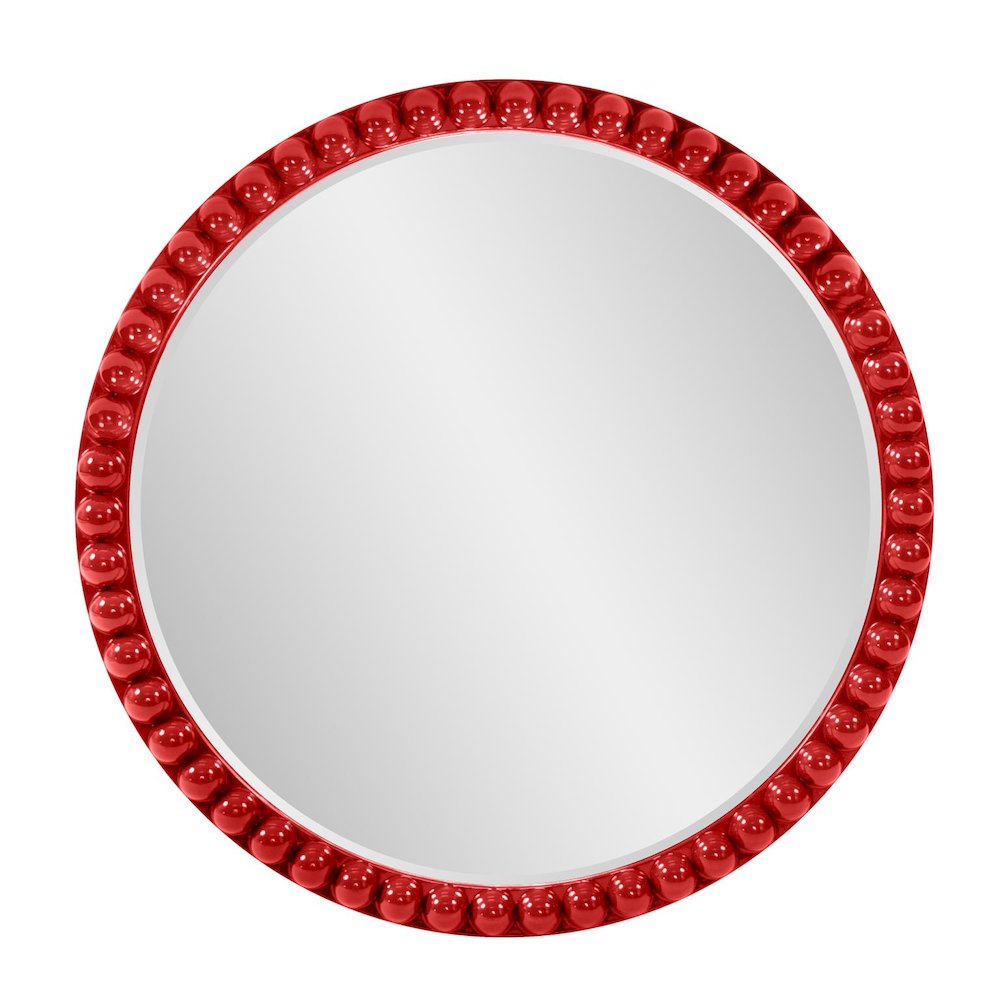 Varsha Round Oversized Beaded Mirror in Glossy Red. Picture 1