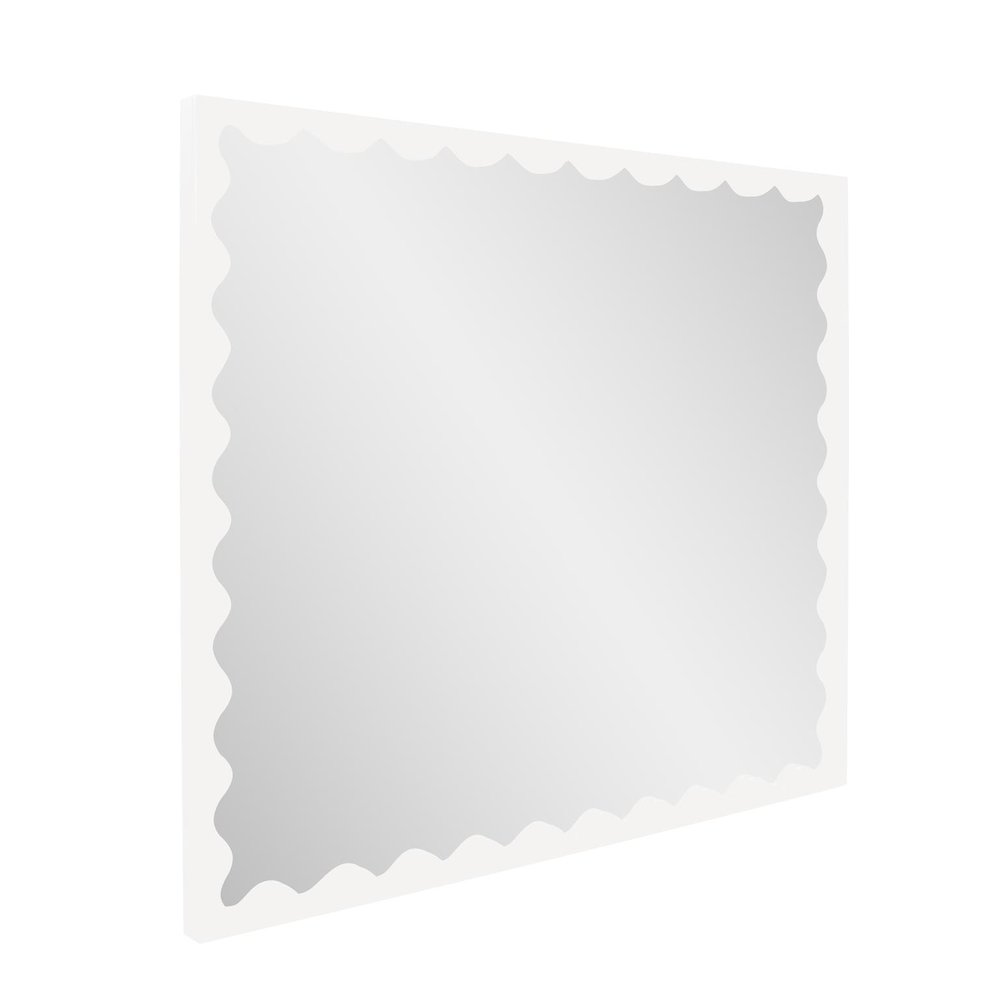 Santosh Rectangular Mirror with Inner Scalloped Edge in Glossy White. Picture 5