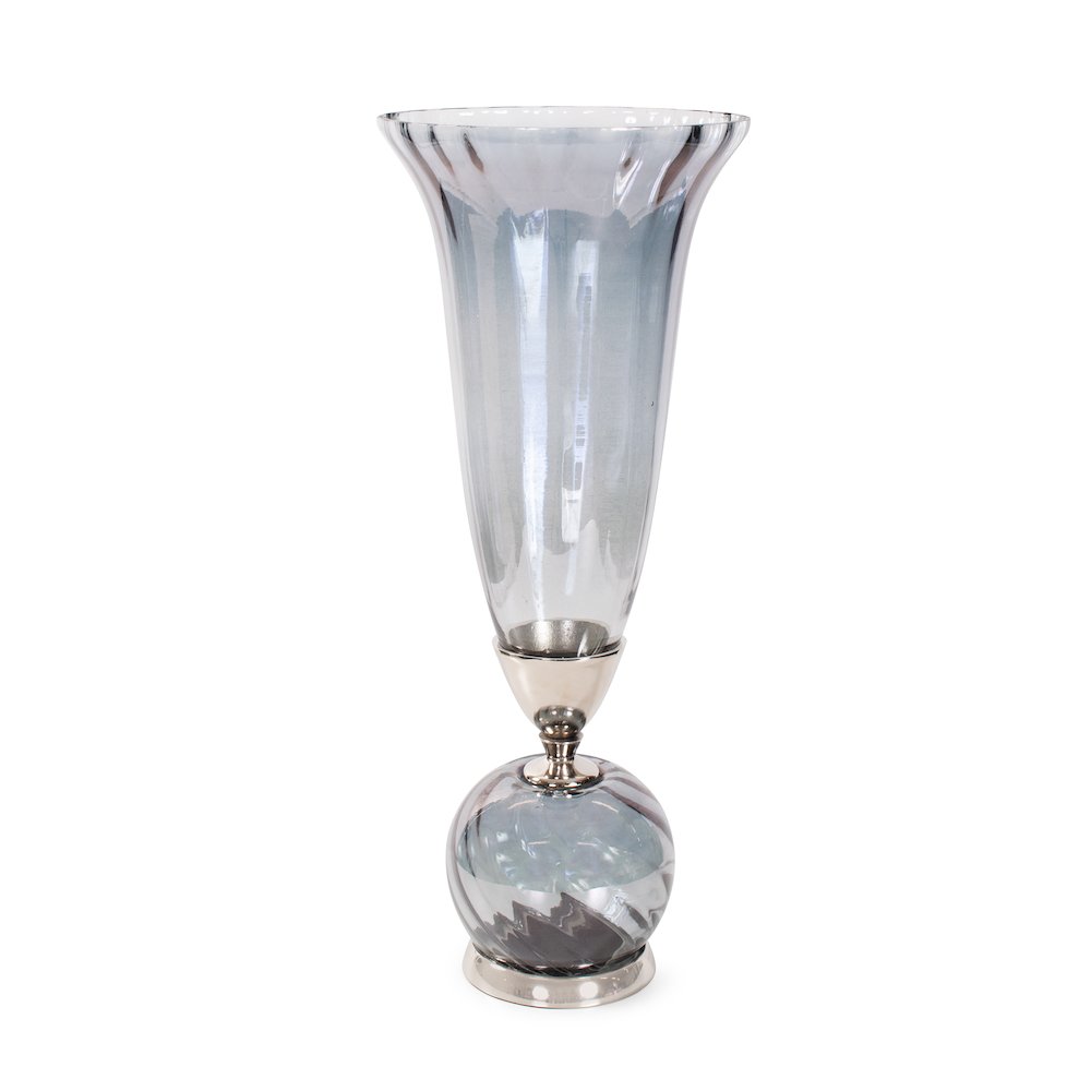 Ayers Smoked Glass Trumpet Vase Short. Picture 1