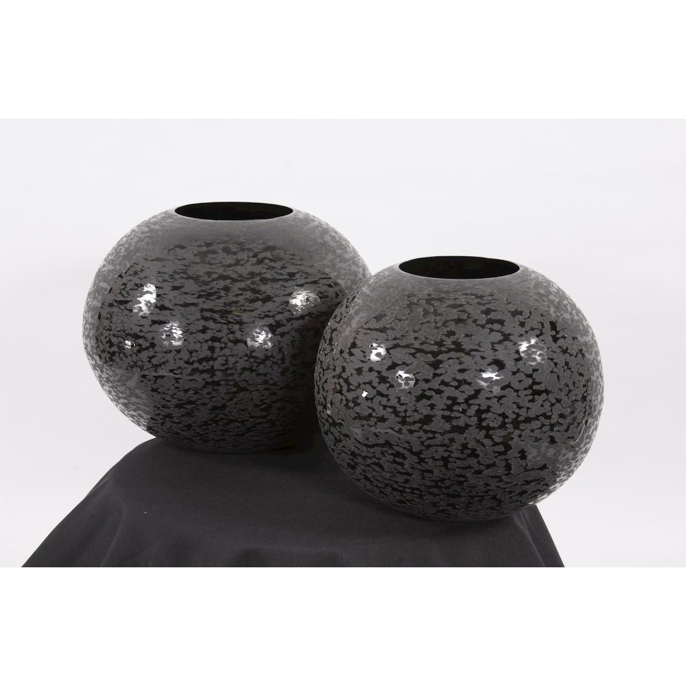 Chiseled Texture Black Iron Globe Vase- Small. Picture 4