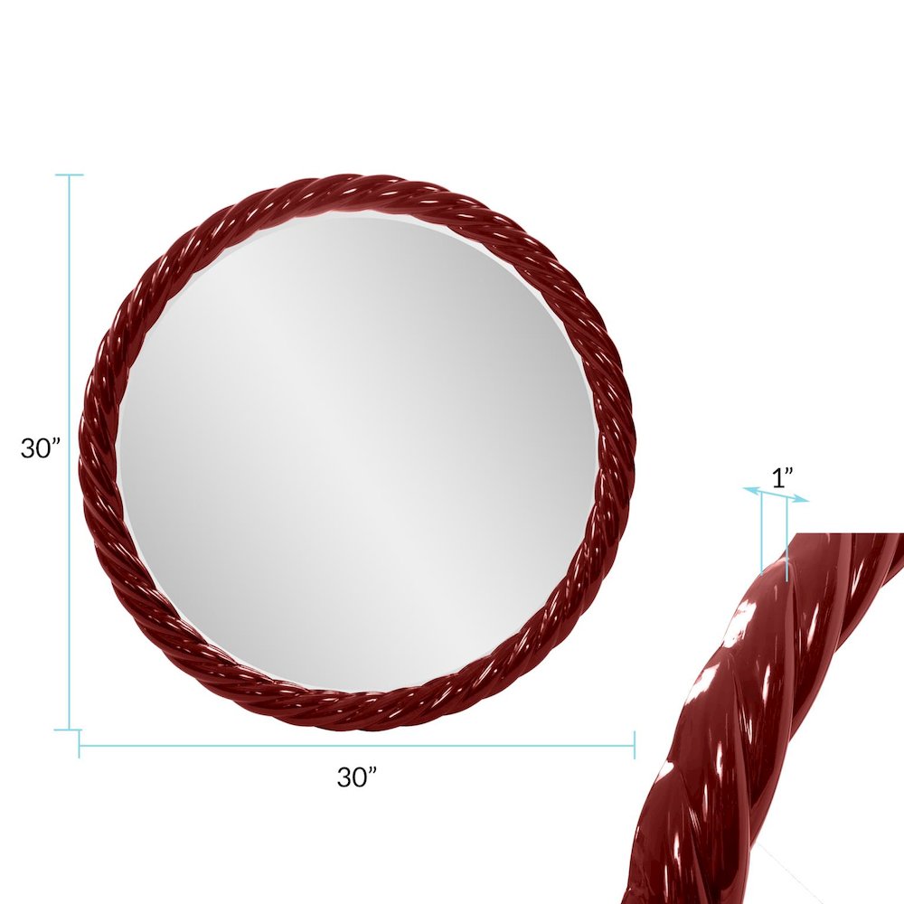 Gita Braided Round Mirror in Glossy Burgundy. Picture 7