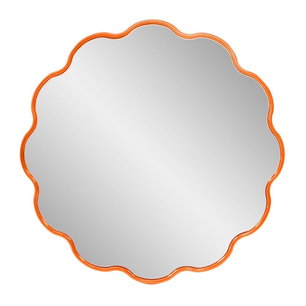 Kushi Round Scalloped Edge Mirror in Glossy Orange. Picture 1