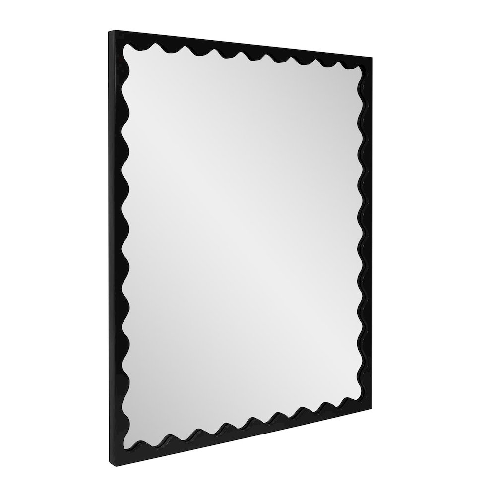 Santosh Rectangular Mirror with Inner Scalloped Edge in Glossy Black. Picture 3