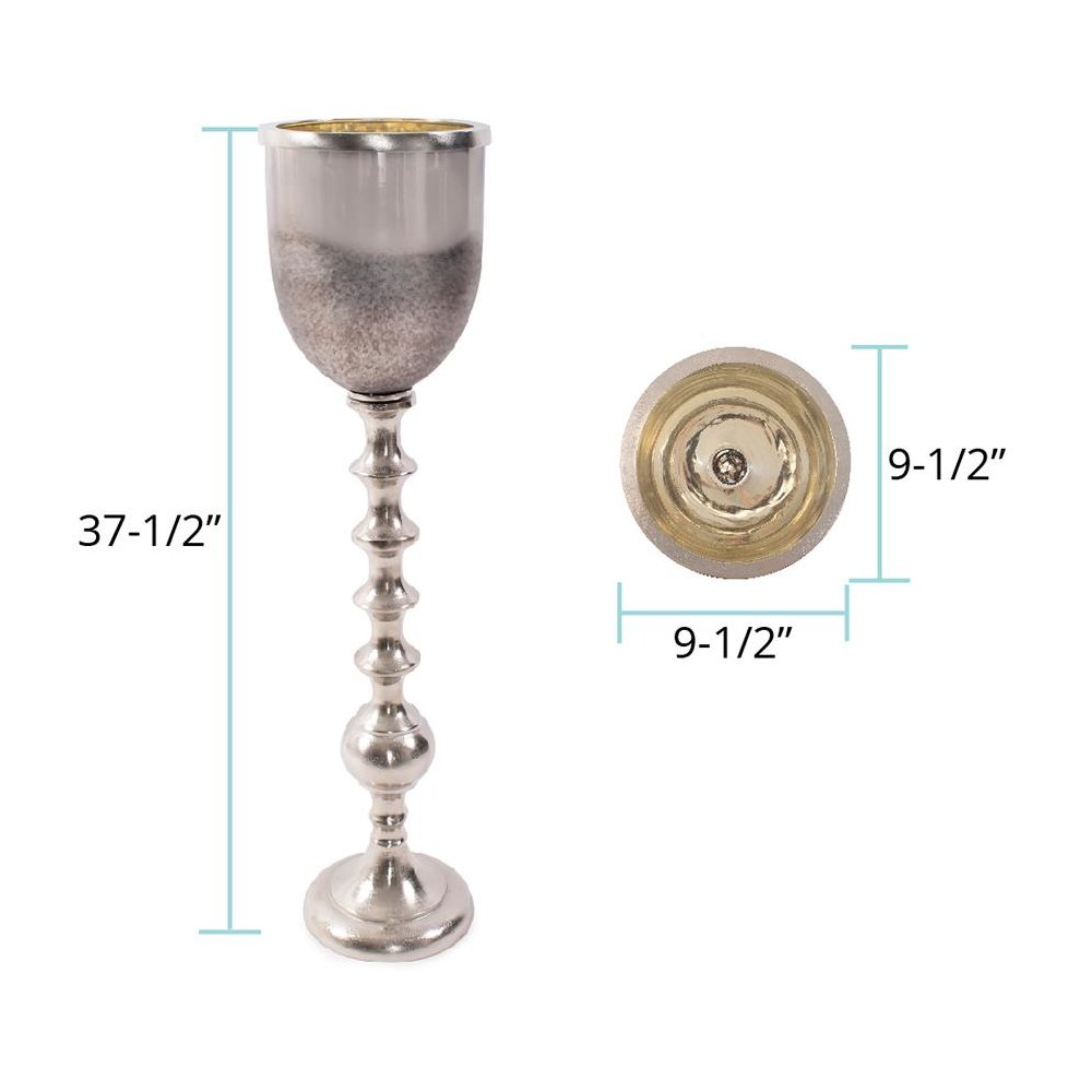 Black Diamond Glass Chalise on a Nickel Turned Metal Stand- Medium. Picture 9