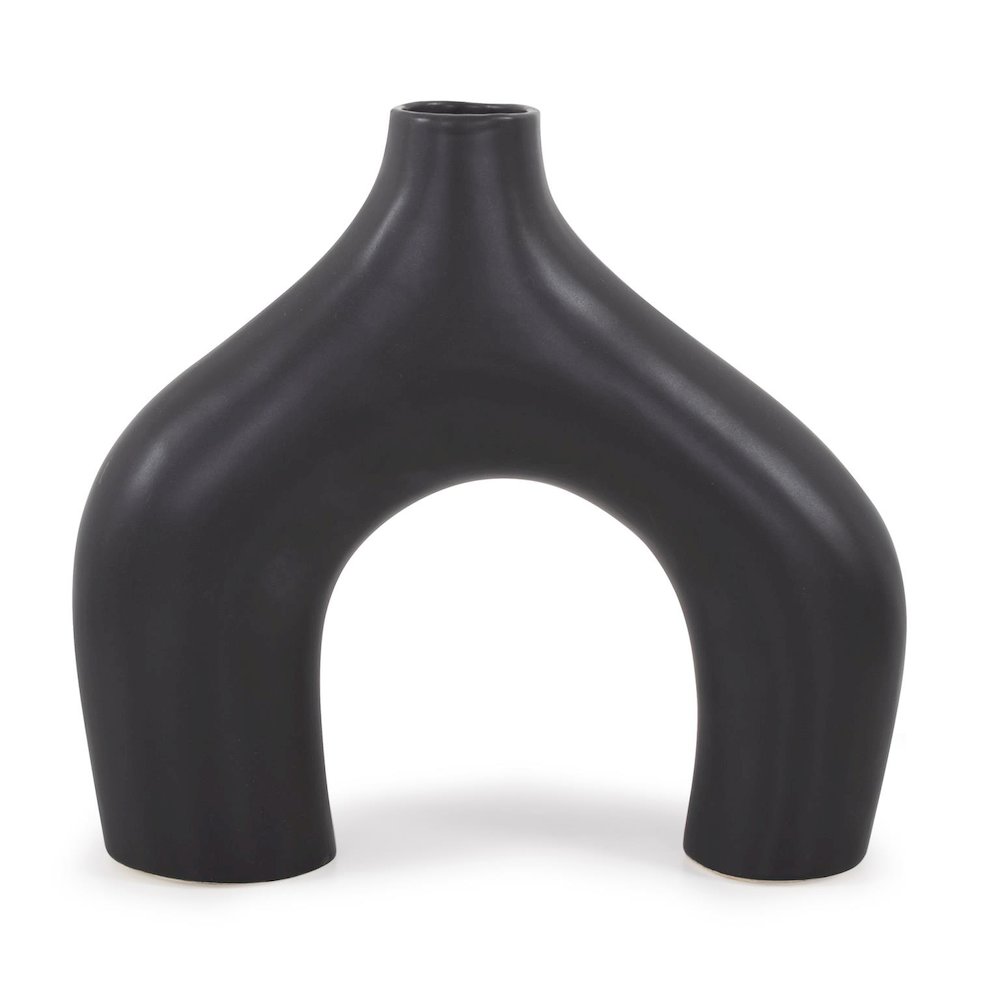Beltram Black Modern Styled Ceramic Footed Vase. Picture 1