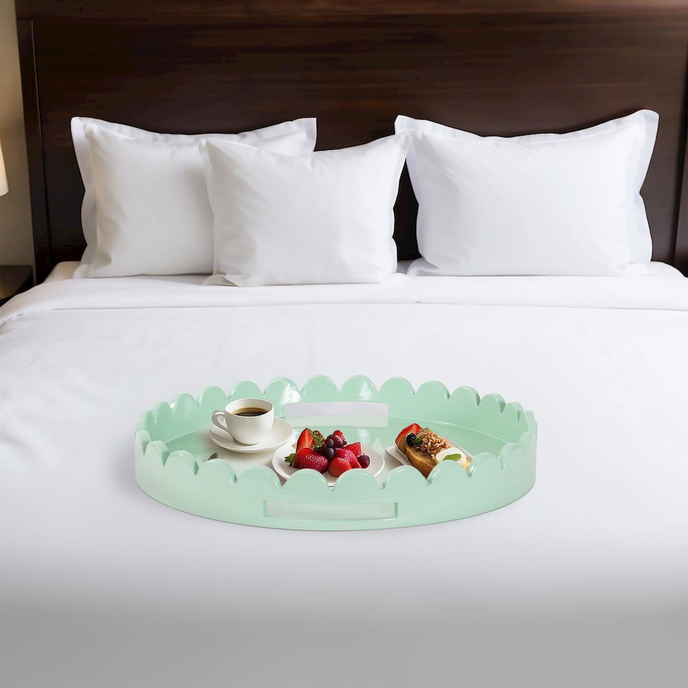 Round Scalloped Riviera Tray - Sage Green. Picture 8