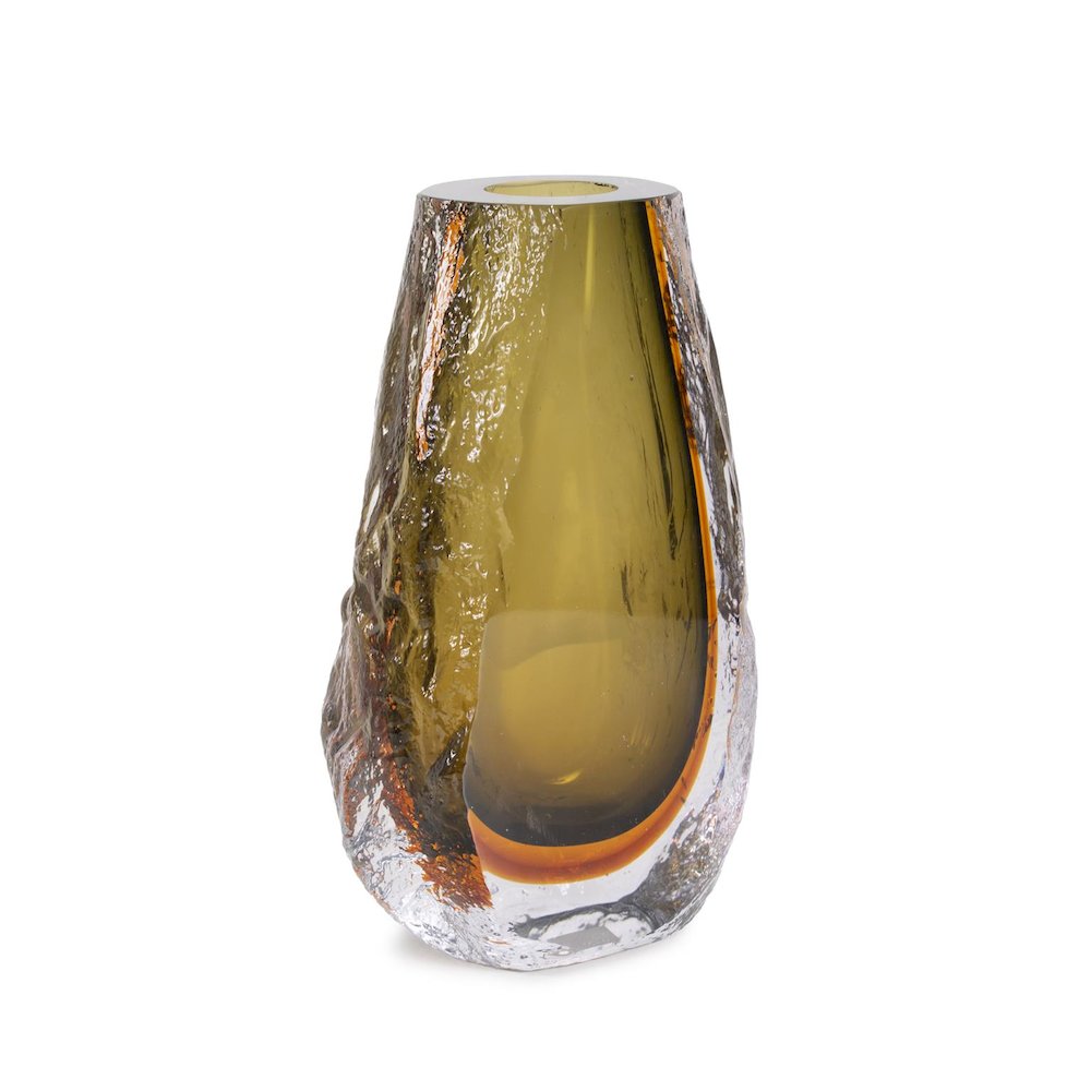 Dusty Olive Crystalized Glass Vase- Tall. Picture 7