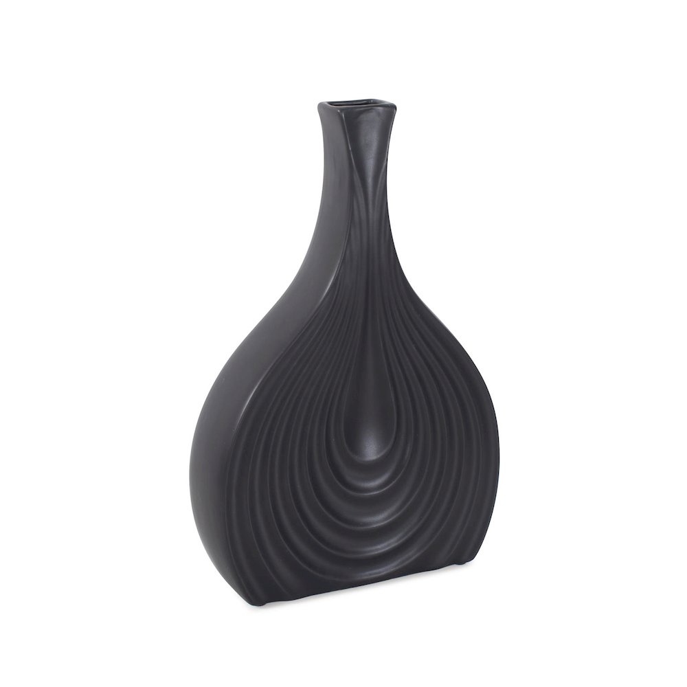 Black Onion Tapered Low Ceramic Vase. Picture 3