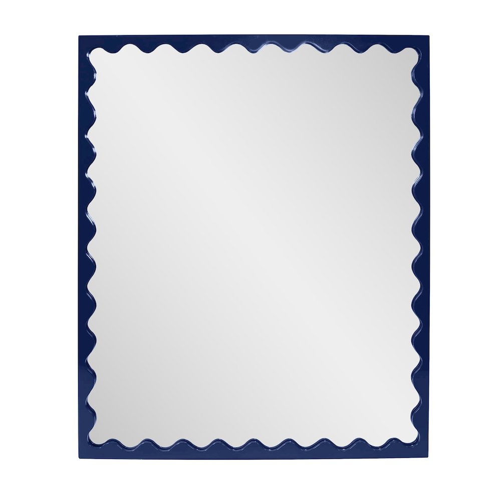 Santosh Rectangular Mirror with Inner Scalloped Edge in Glossy Navy. Picture 1