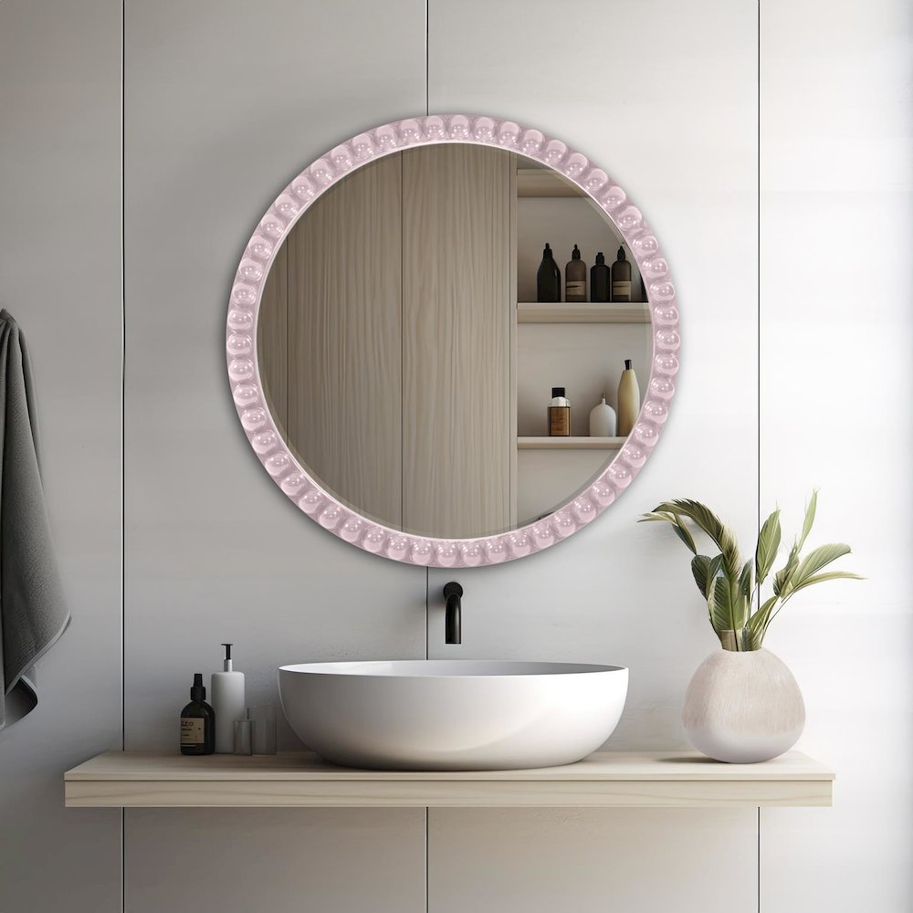 Varsha Round Oversized Beaded Mirror in Glossy Lilac. Picture 9