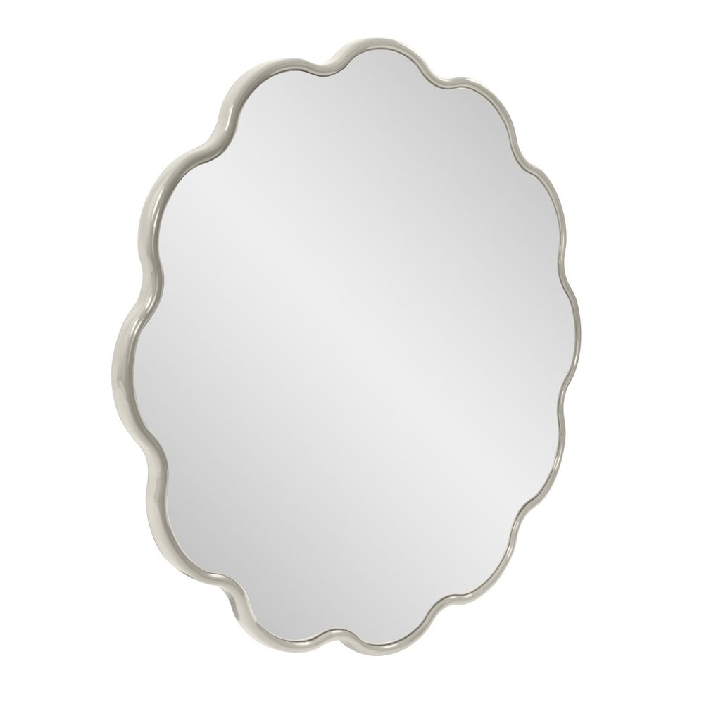 Kushi Round Scalloped Edge Mirror in Glossy Nickle. Picture 2