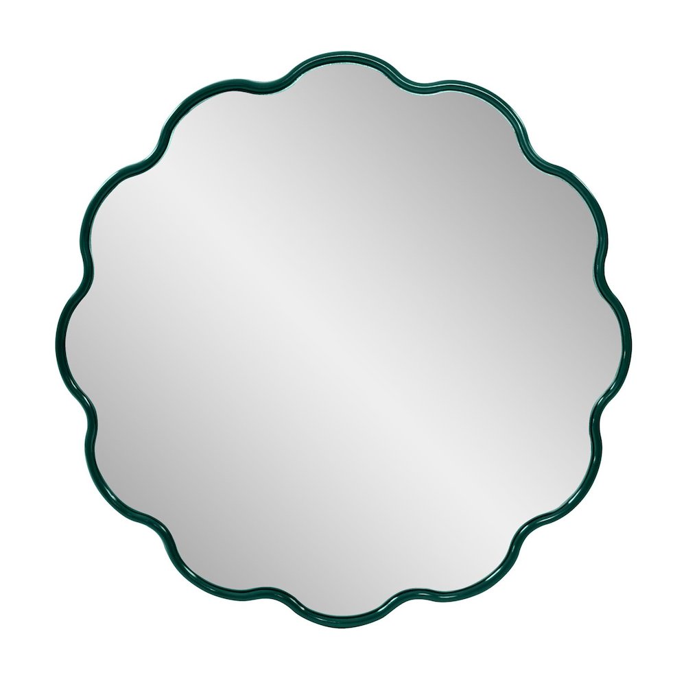 Kushi Round Scalloped Edge Mirror in Glossy Hunter Green. Picture 1