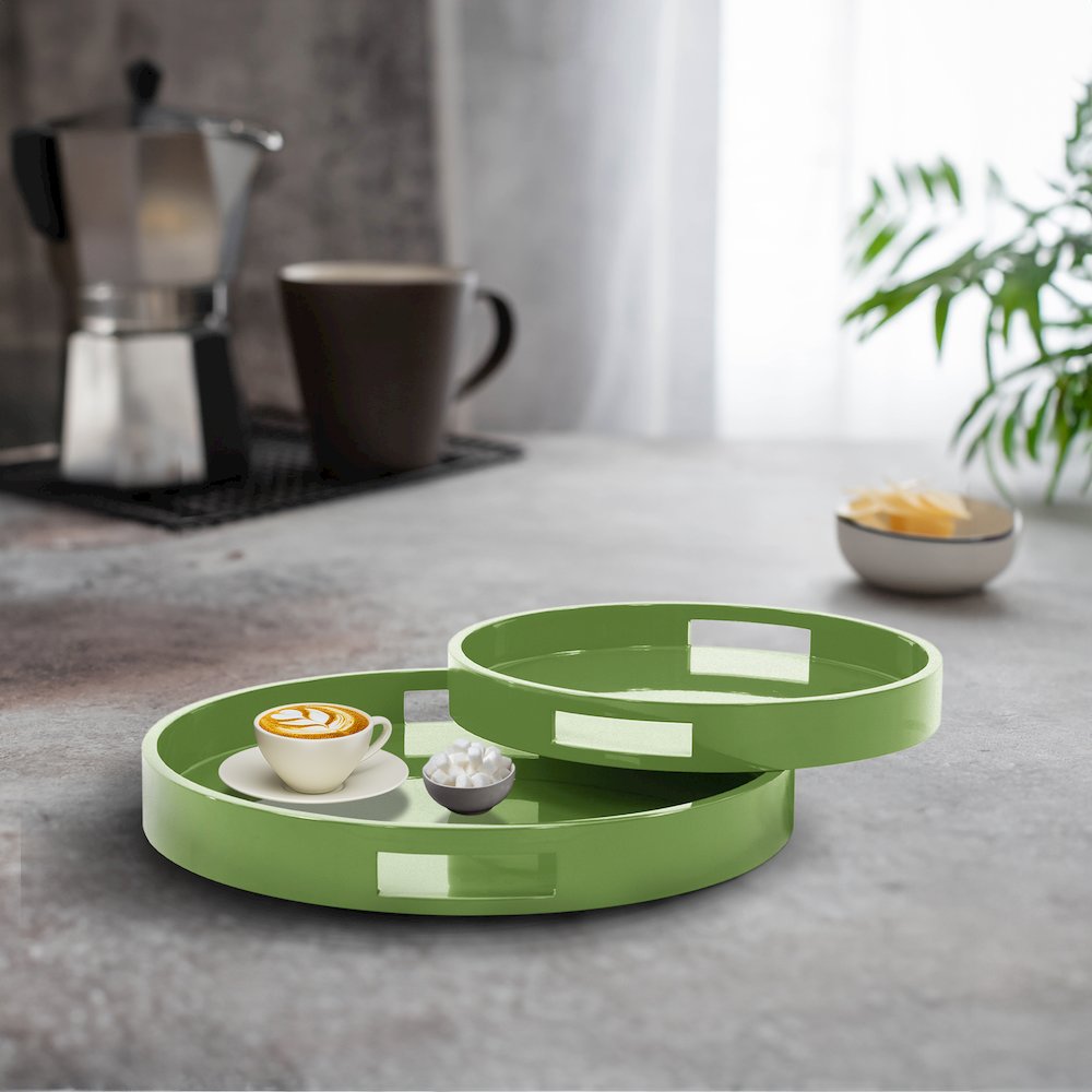 Saint Tropez Round Tray Set of 2 - Wild Green. Picture 8