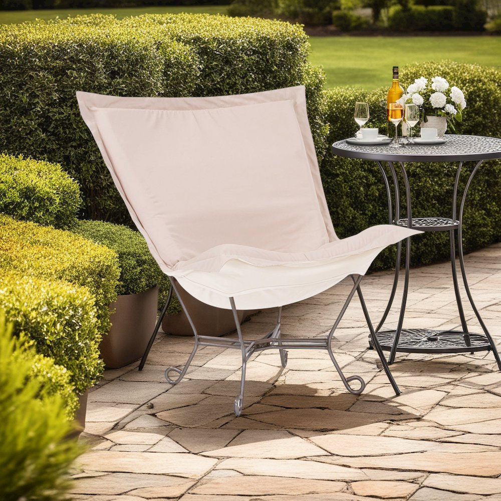 Patio Scroll Puff Chair Seascape Sand Titanium Frame. Picture 3