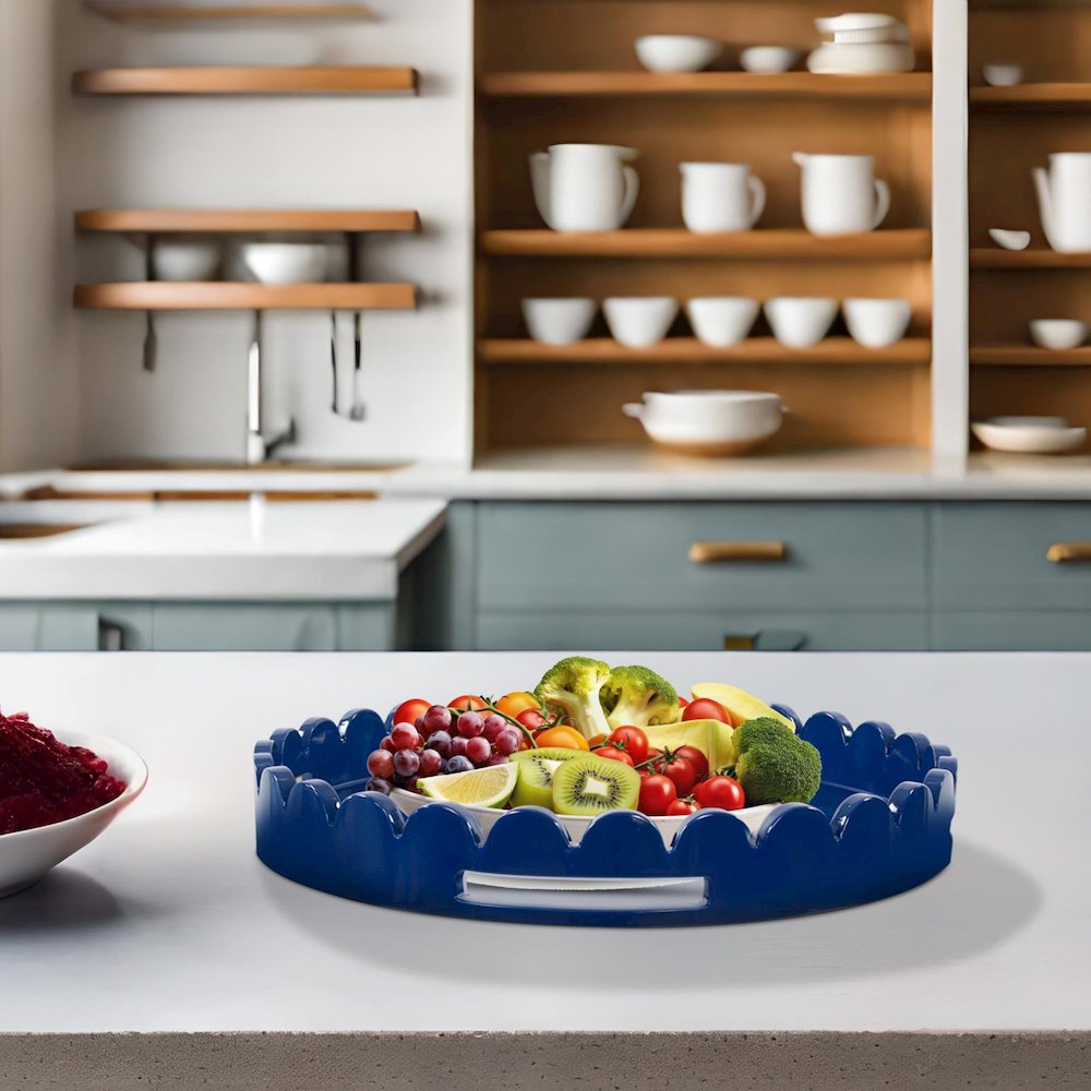 Round Scalloped Riviera Tray - Blue. Picture 9