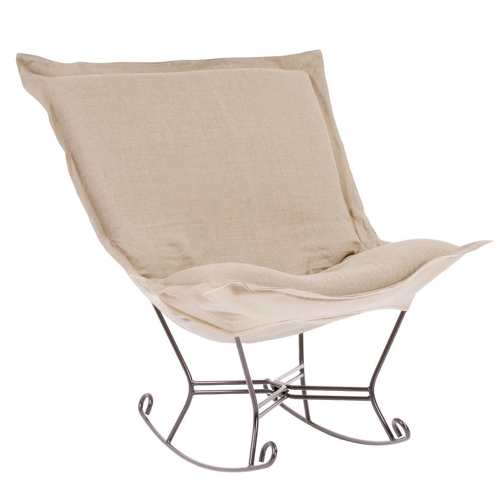 Scroll Puff Rocker Linen Slub Natural Titanium Frame. Picture 1