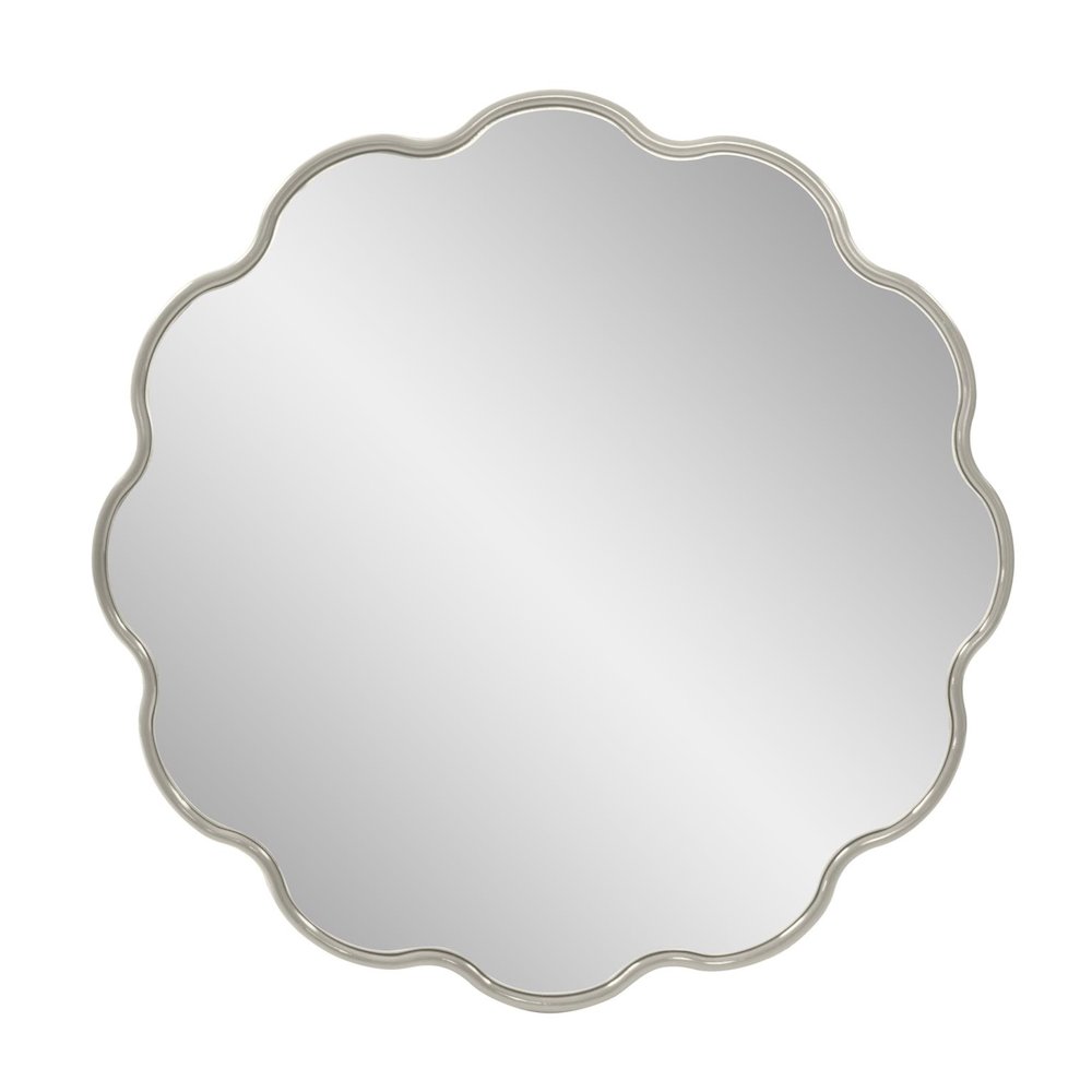 Kushi Round Scalloped Edge Mirror in Glossy Nickle. Picture 1