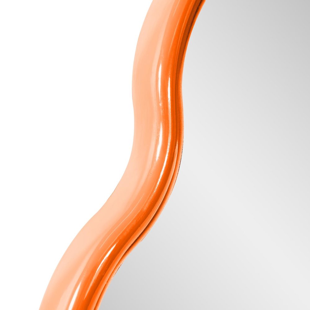 Kushi Round Scalloped Edge Mirror in Glossy Orange. Picture 4