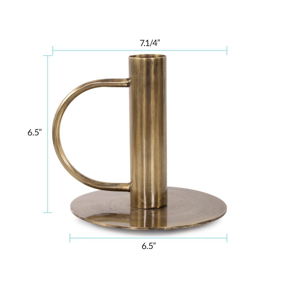 Italo Tall Antique Brass Candle Holder with Handle. Picture 8
