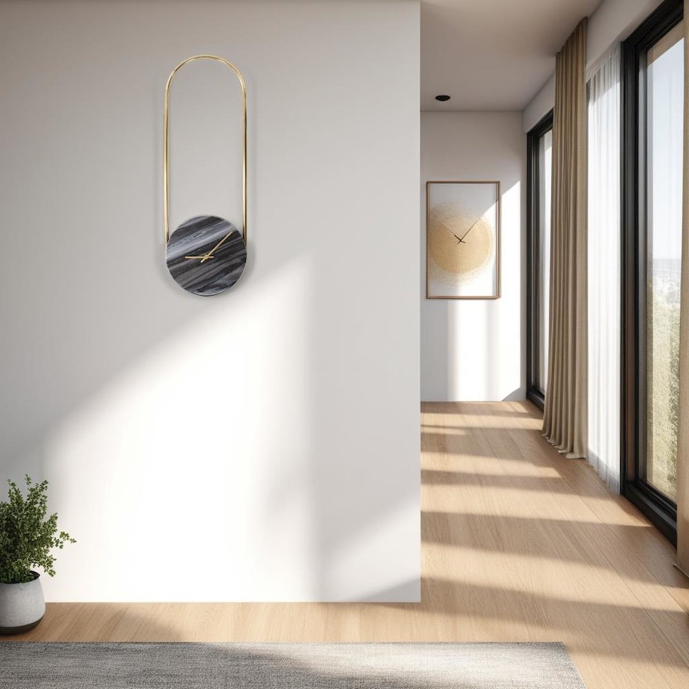 Balance of Mies Black Marble and Stainless Steel Clock. Picture 9