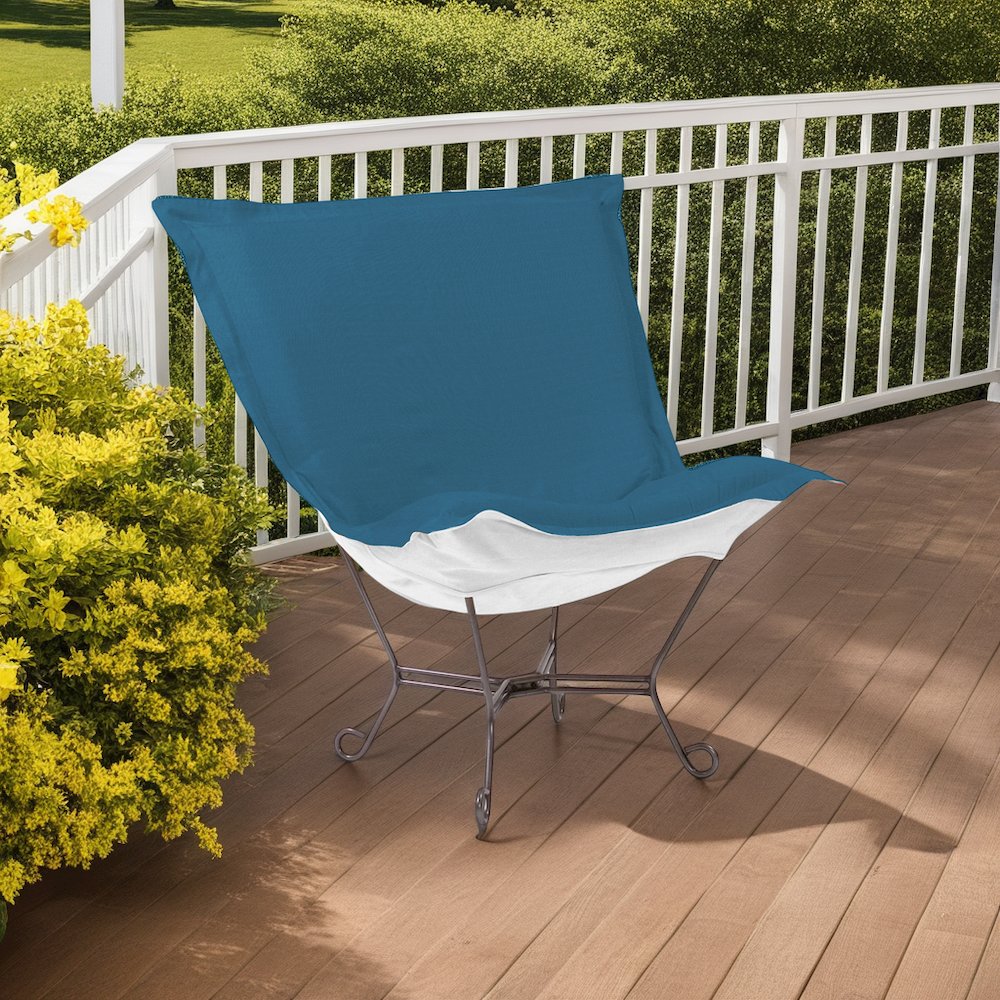 Patio Scroll Puff Chair Seascape Turquoise Titanium Frame. Picture 2