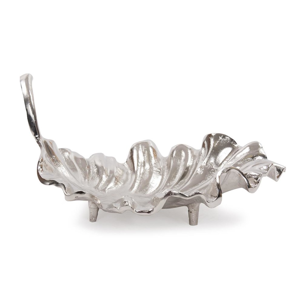 Calathea Leaf Polished Silver Sculpture- Large. Picture 1