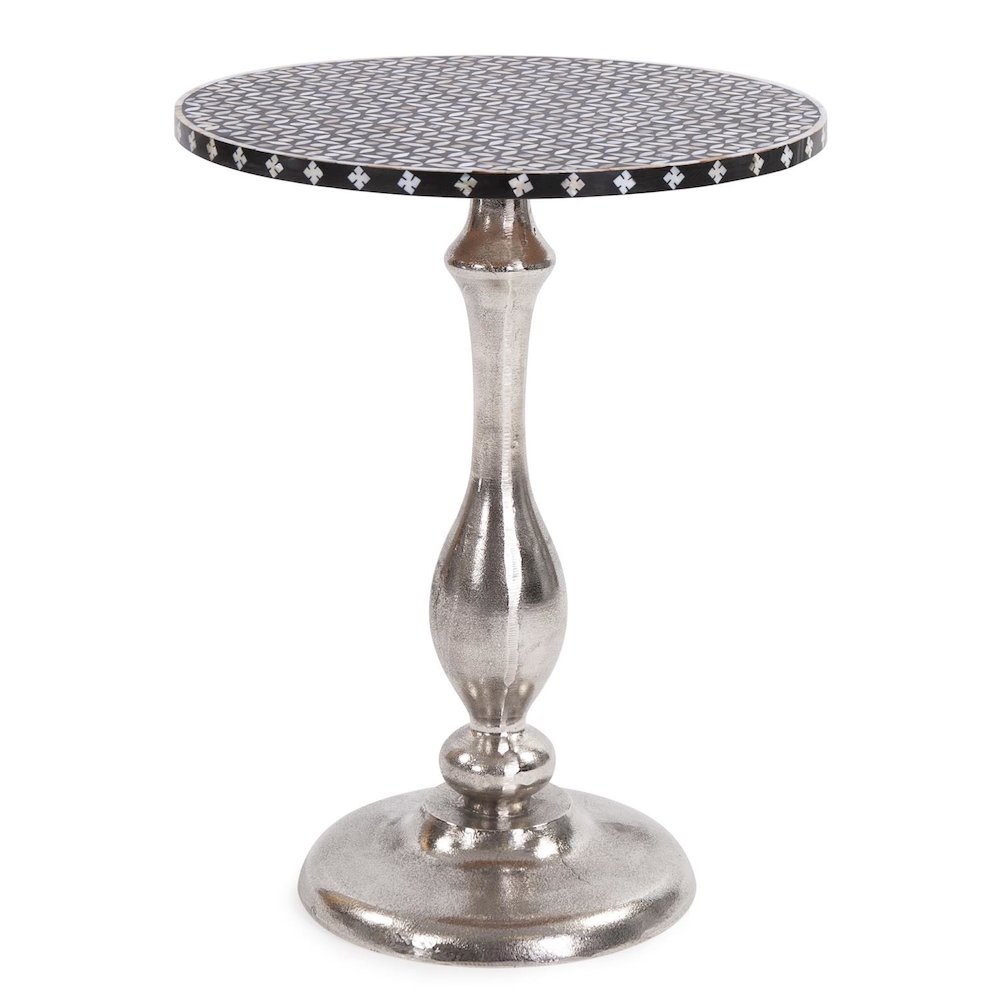 Nickel Metal with Bone Top Martini Table. Picture 1