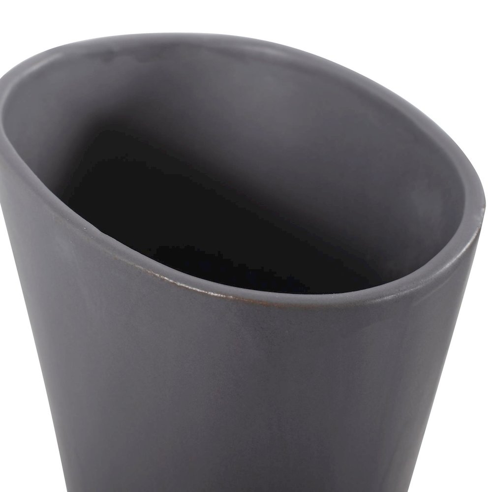 Larek Asymmetrical Charcoal Gray Contemporary Ceramic Short Vase. Picture 5