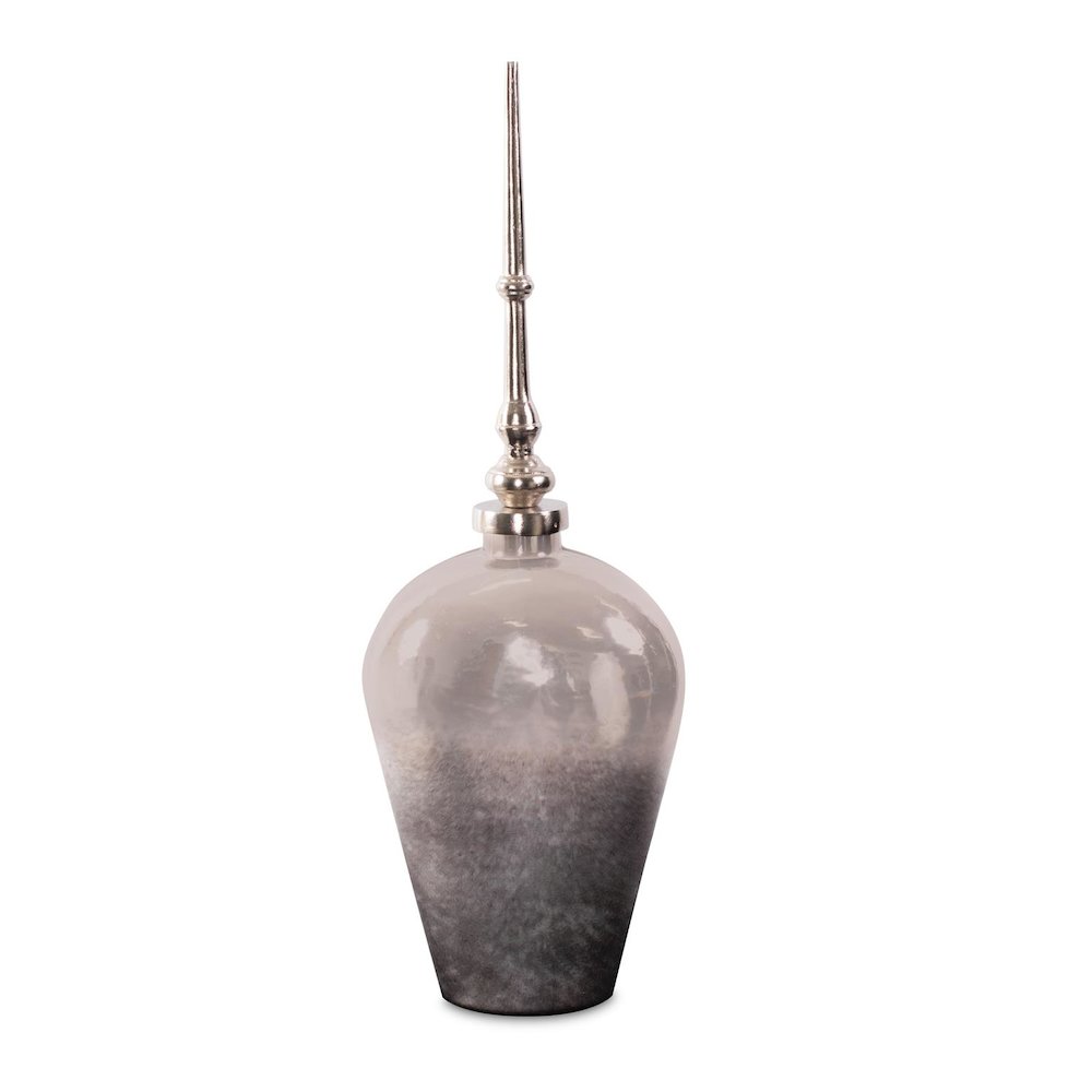 Venetia Ebony Glass Bottle with Aluminium Spired Lid - Tall. Picture 1