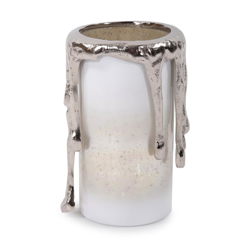 Arctic Glacier Glass Pillar Holder with Aluminum Molten Top Short. Picture 4