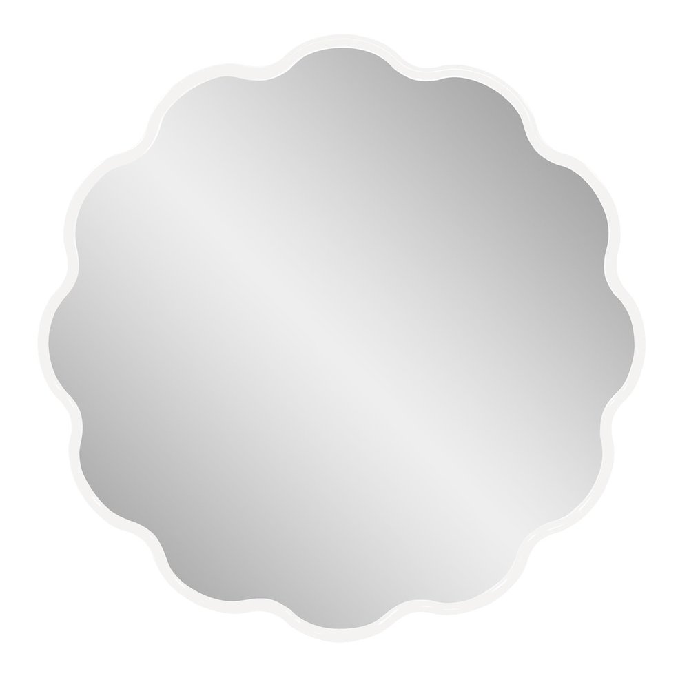 Kushi Round Scalloped Edge Mirror in Glossy White. Picture 1