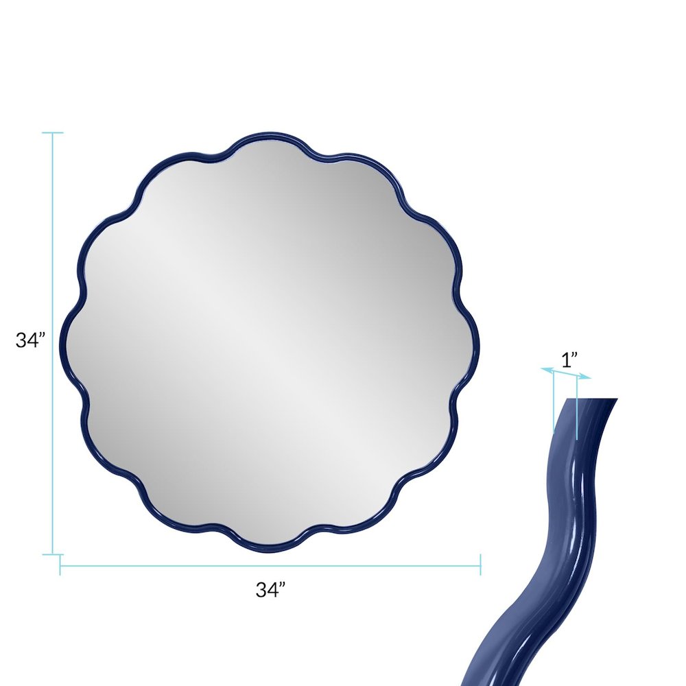 Kushi Round Scalloped Edge Mirror in Glossy Navy. Picture 8