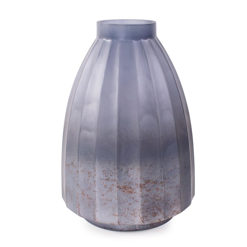 Cool Ice Blue Ribbed Vessel- Tall. Picture 1